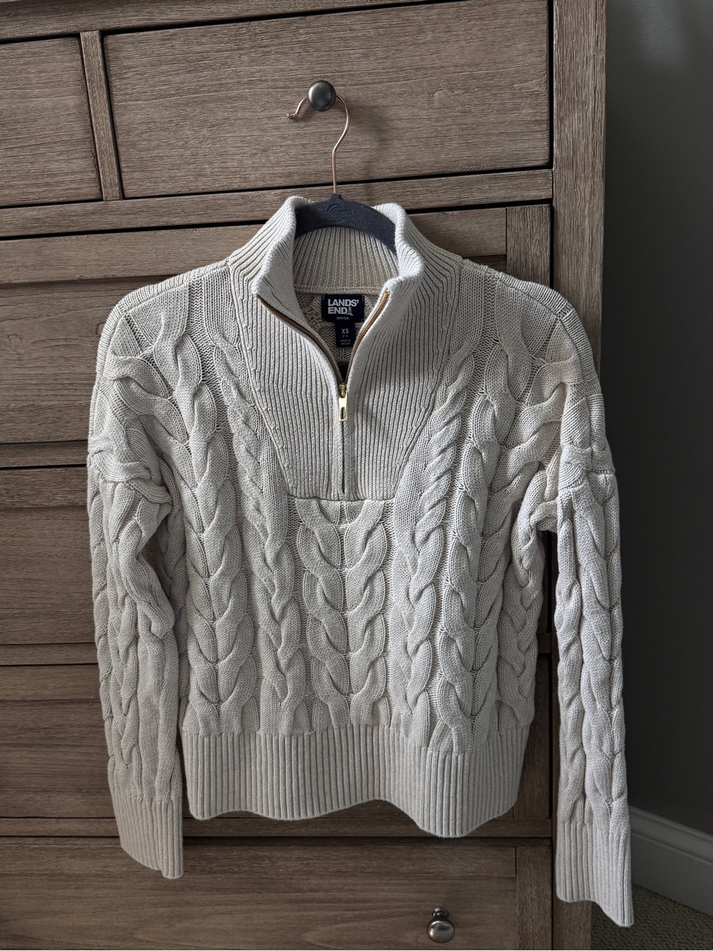 Lands' End  Cream Cable-Knit Half-Zip Sweater